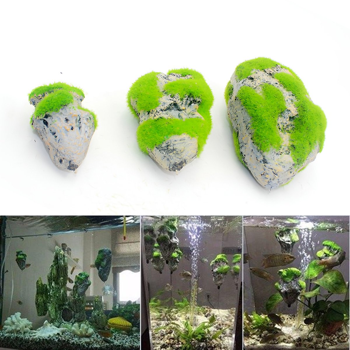 Floating Rock with Artificial Moss for Aquariums Decorative Aquarium Rock