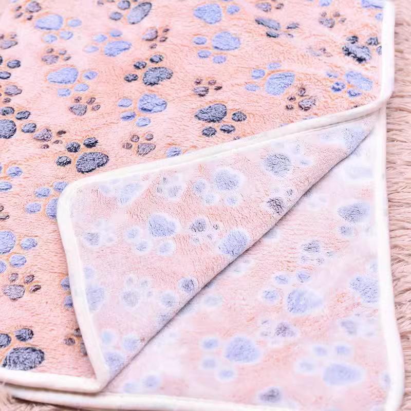 Soft Fleece Pet Blanket with Paw Print - Dog Cat Bed Cushion in S/M/L