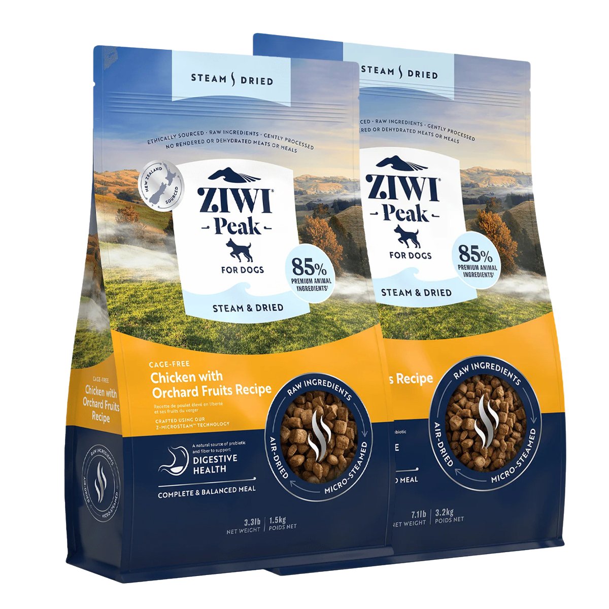 Ziwi Peak Steam Dried Dog Food Chicken with Orchard Fruits 1.5kg/3.2kg