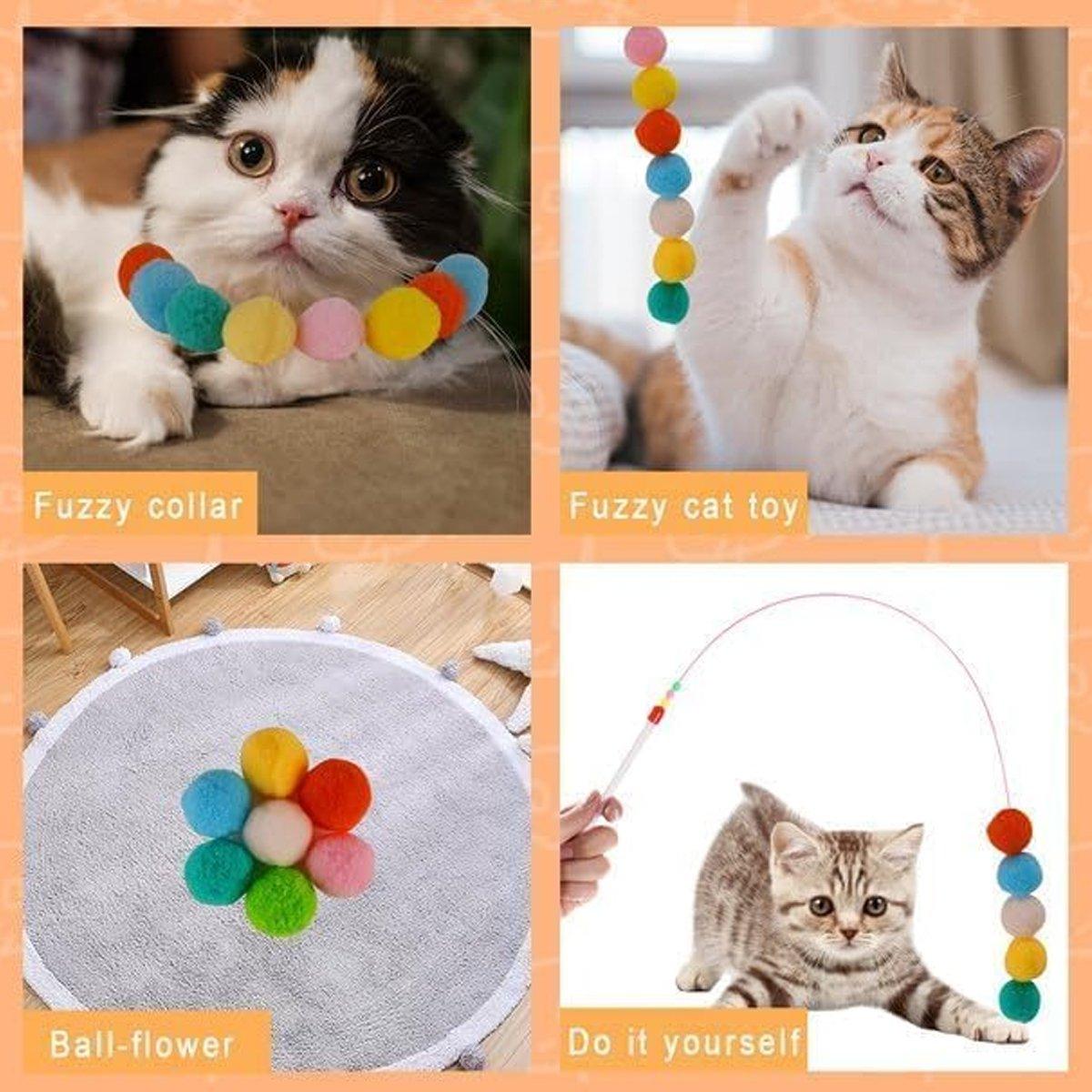 Cat Ball Gun Interactive Toy with 100pcs Colourful Stretch Plush Pom Pom Ball