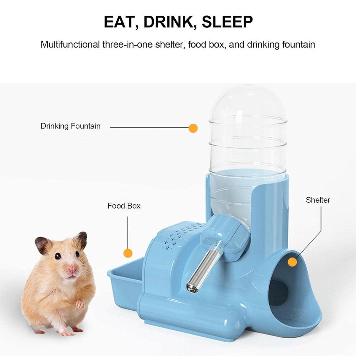 3-in-1 Pet Water Bottle - Hamster Food Bowl and Shelter