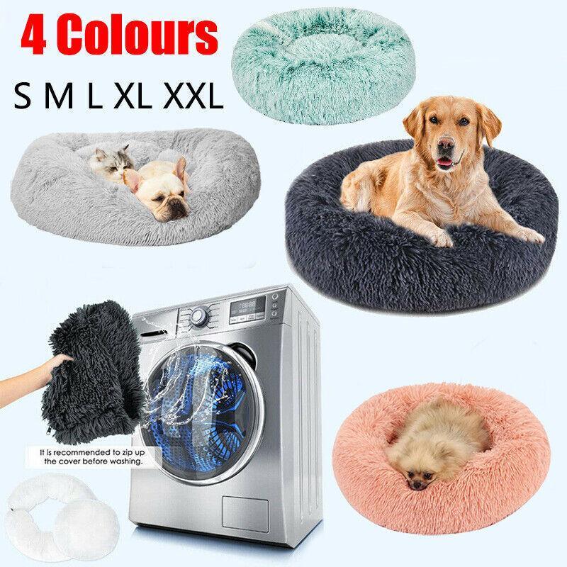 Fluffy donut dog bed for pets in pink