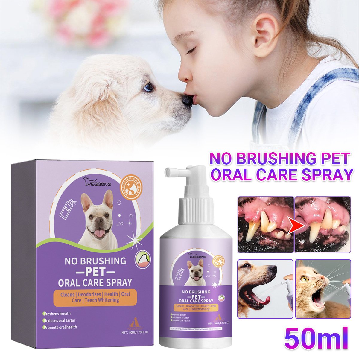 Pet Dental Spray for Dogs and Cats Breath Freshener Odor Remover Oral Cleaner