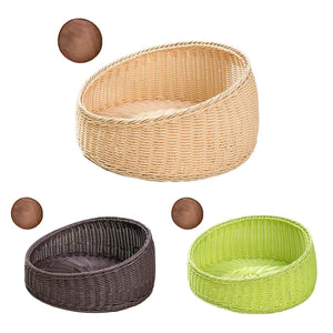 Rattan Cat Bed Open Cat House Summer Bed for Cats Pet Supplies