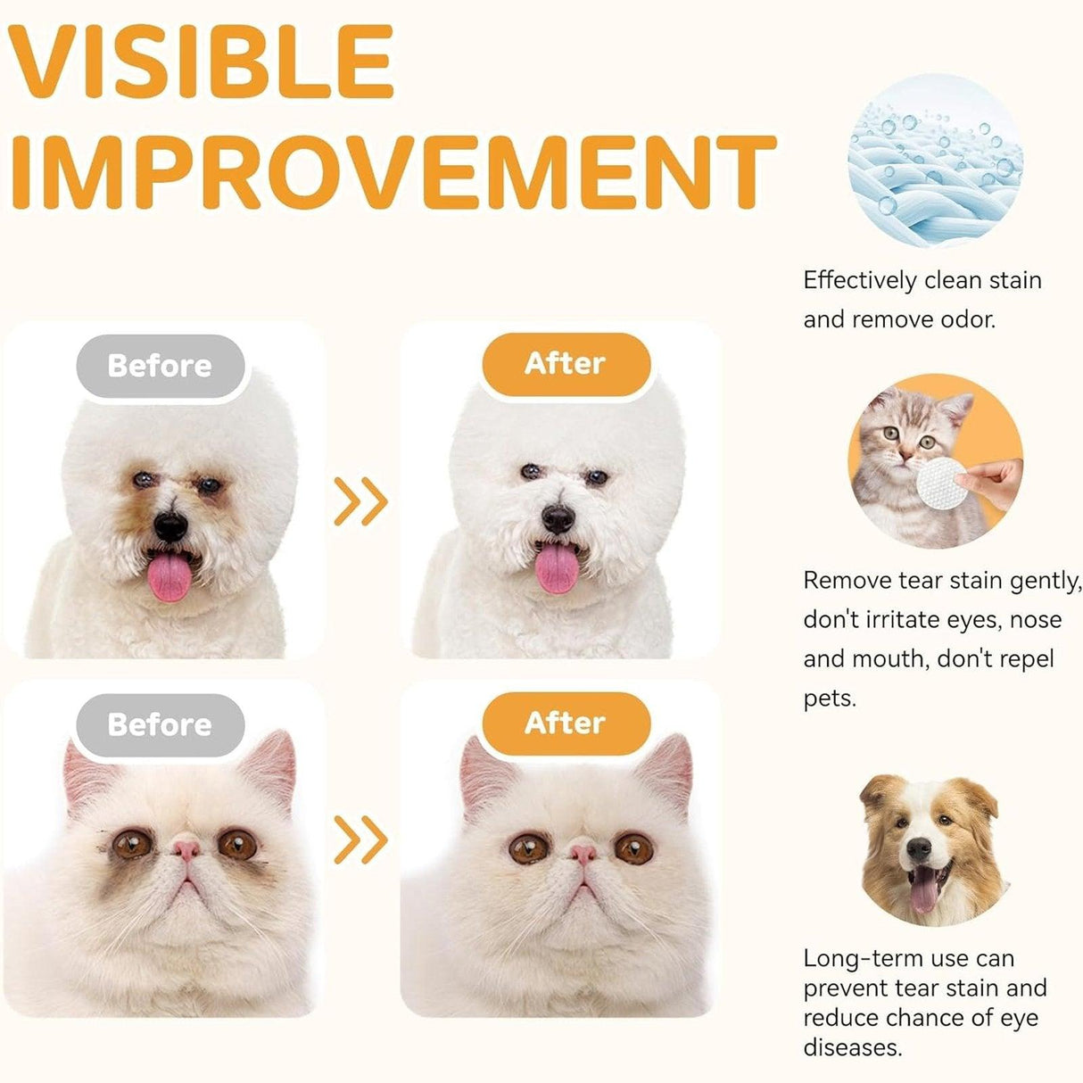 Pet Tear Stain Wipes Effective Cleaning for Dogs and Cats' Eyes