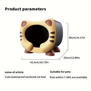 Semi-Enclosed Cat Bed Waterproof & Cozy Pet House for Cats Up to 7.5kg