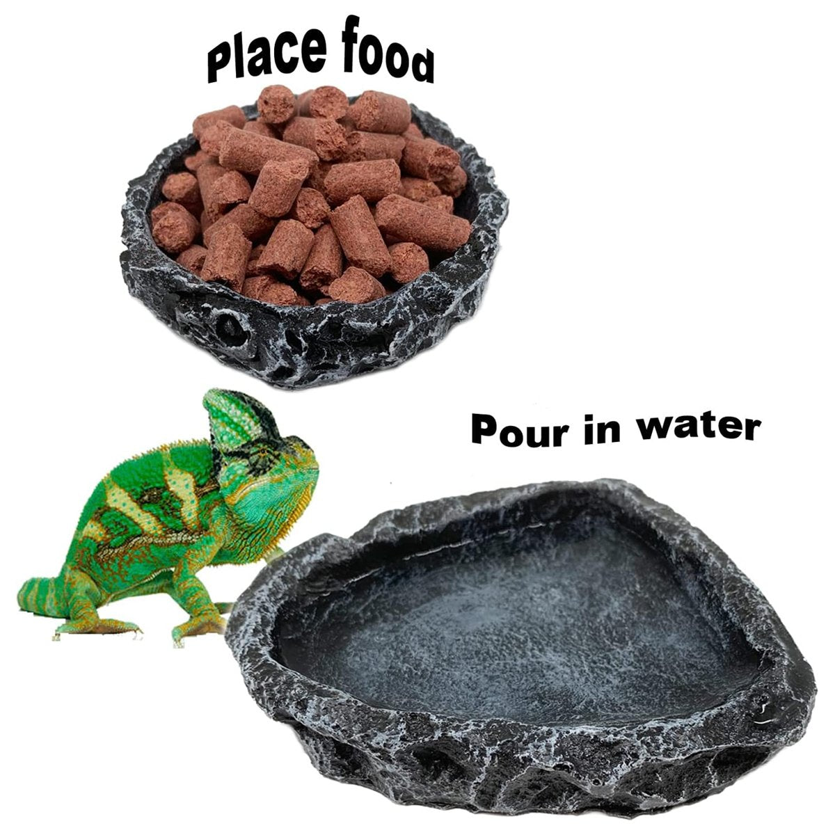 2 Pack Reptile Water Dish Food Bowl Rock Worm Feeder for Leopard Gecko Lizard