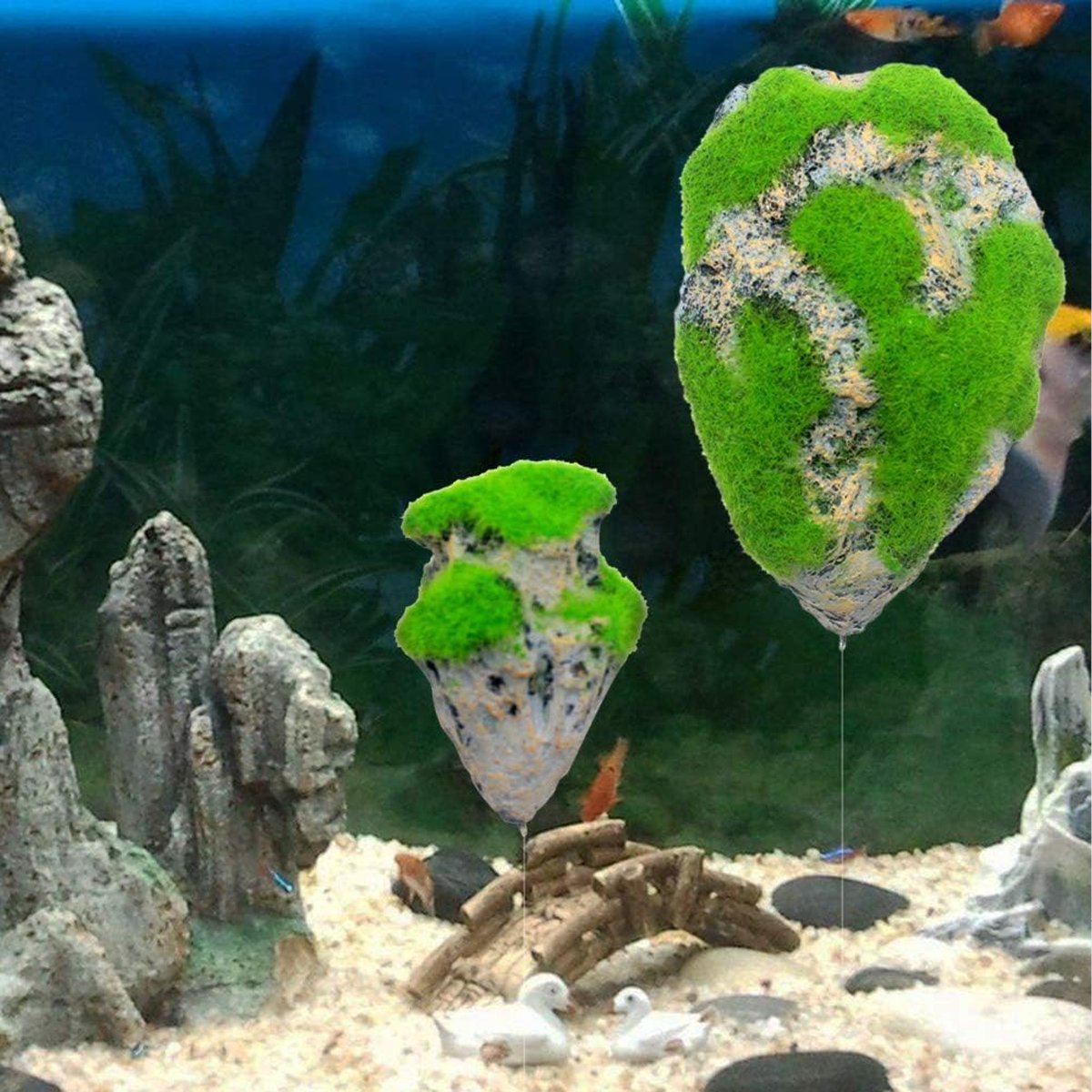 Floating Rock with Artificial Moss for Aquariums Decorative Aquarium Rock