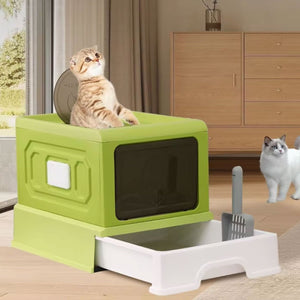 Foldable Enclosed Kitty Litter Box with Drawer for Cats