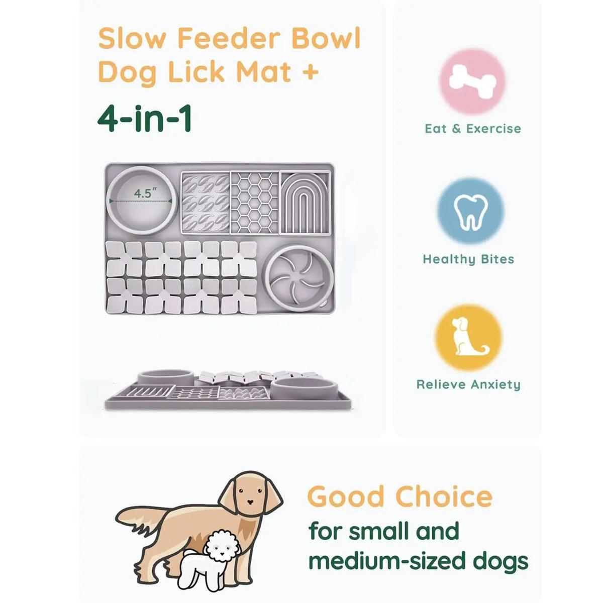 Silicone Pet Slow Feeder Mat 4-in-1 Anti-Choking Bowl for Dogs & Cats