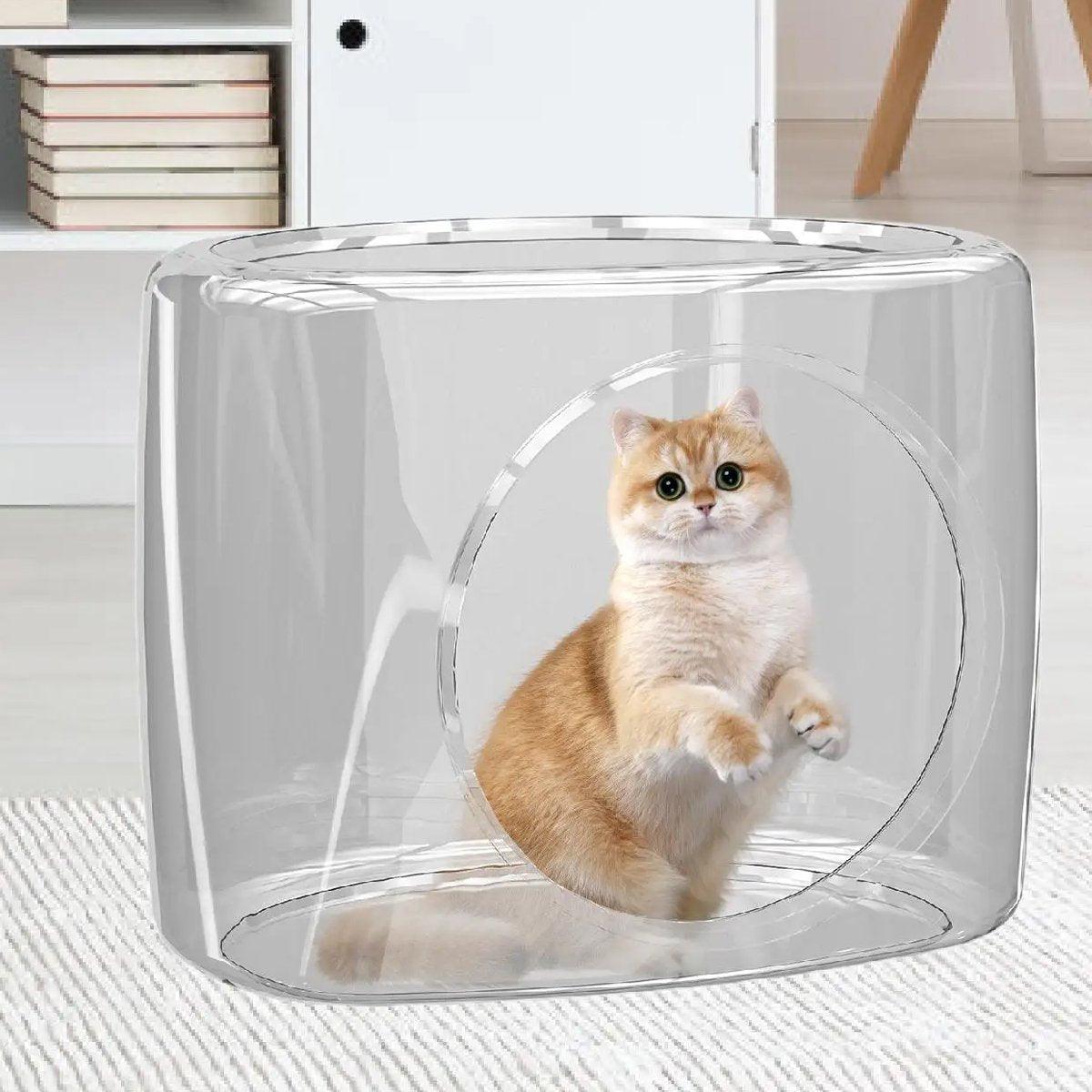 Clear Acrylic Pet Nest Semi-Enclosed Space Capsule Bed for Cats & Small Pets