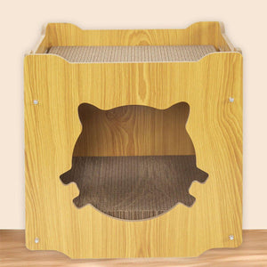 Eco-Friendly Cat Scratcher Lounge - Natural Wood & Corrugated Board