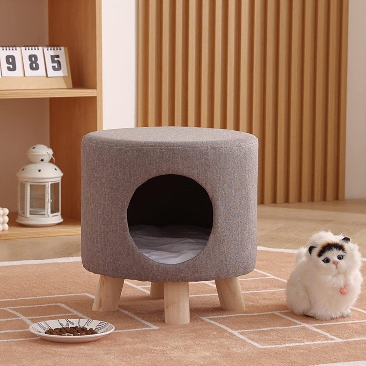 Wooden Cat Stool House Bench Pet Furniture Comfortable Cat Bed for Rest and Play