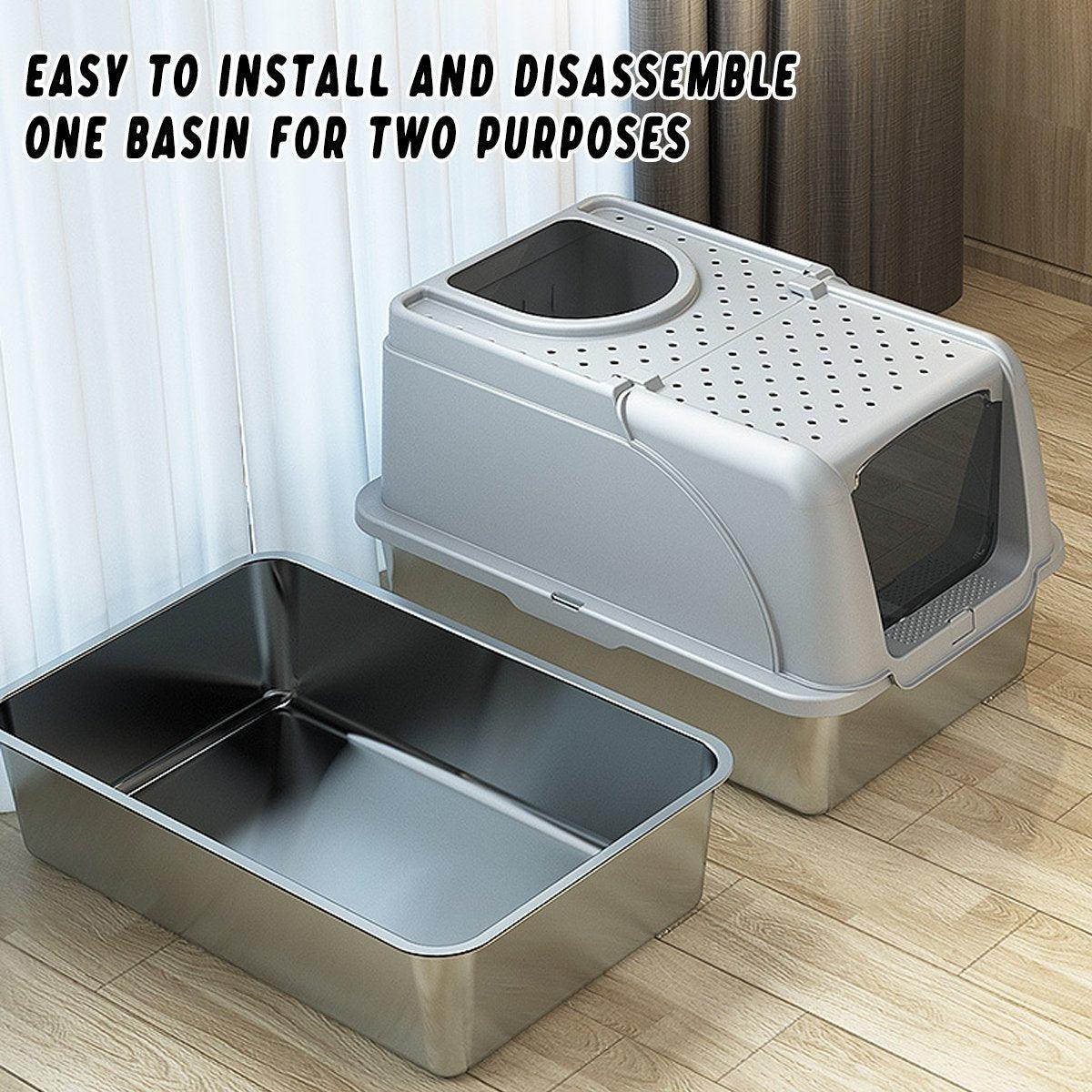 Durable Stainless Steel Litter Box with Flip Cover