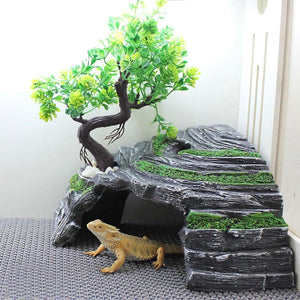 Reptile Hide House Nest Cave Sundeck Shelter for Pets Lizard Snake Habitat