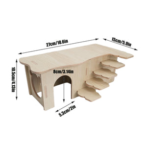 Wooden Hamster Maze House Durable Two-Bedroom Shelter for Small Pets