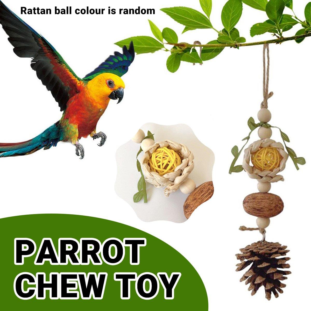 Parrot Chew Toys Bird Cage Accessories Hanging Pinecone Rattan Ball