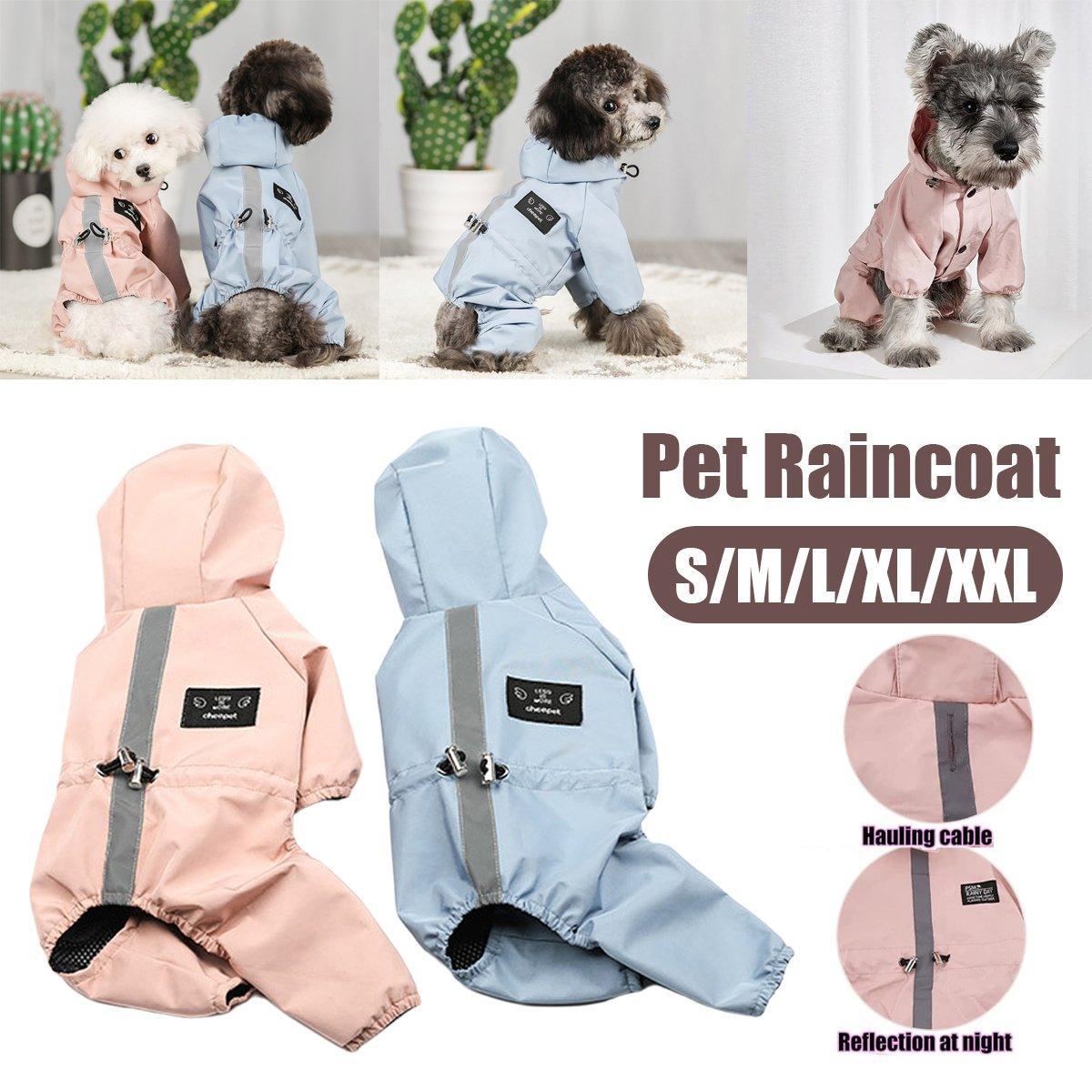 Waterproof Reflective Pet Raincoat with Hood Dog Coat S-XXL