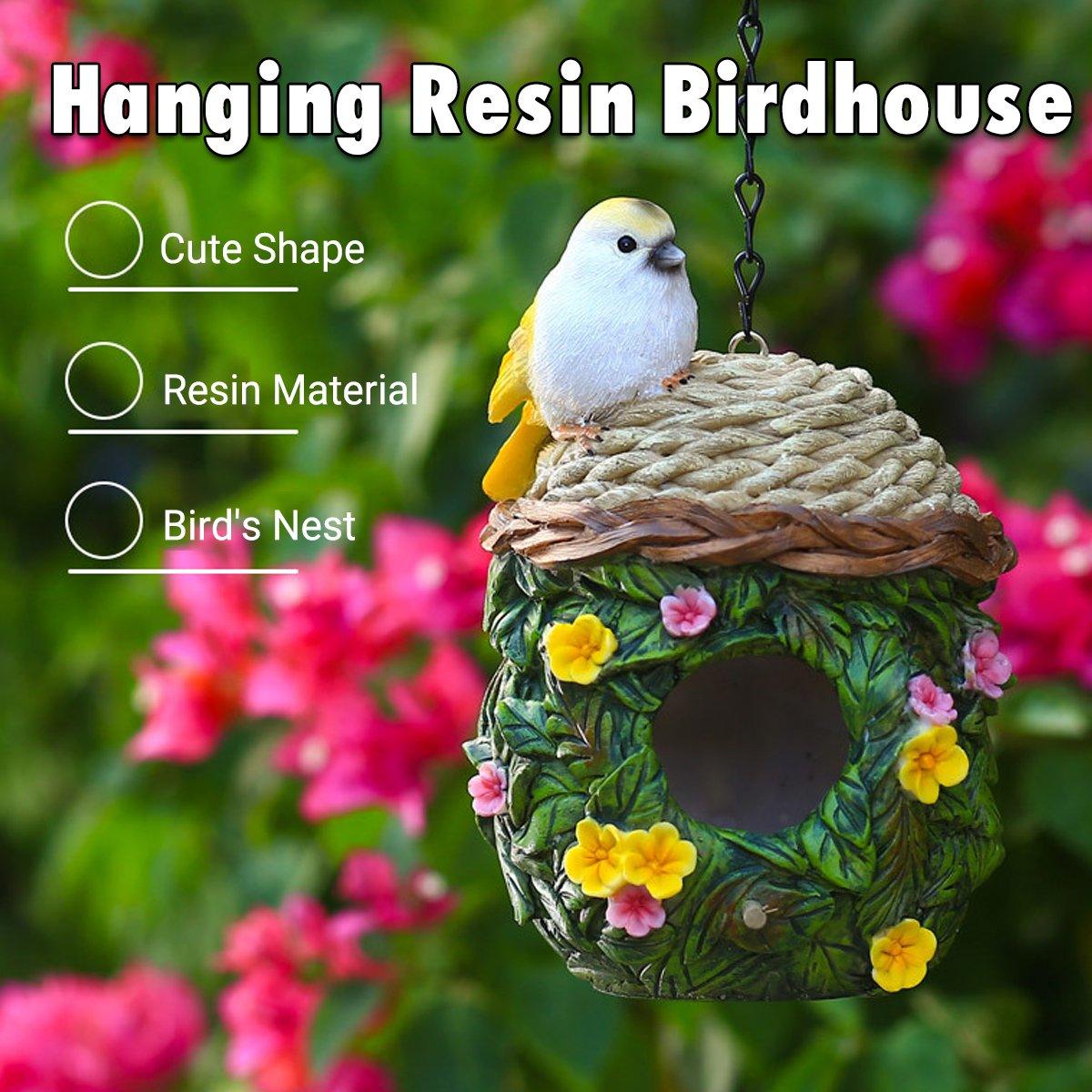 Hanging Resin Birdhouse Hand-Painted Outdoor Garden Decor