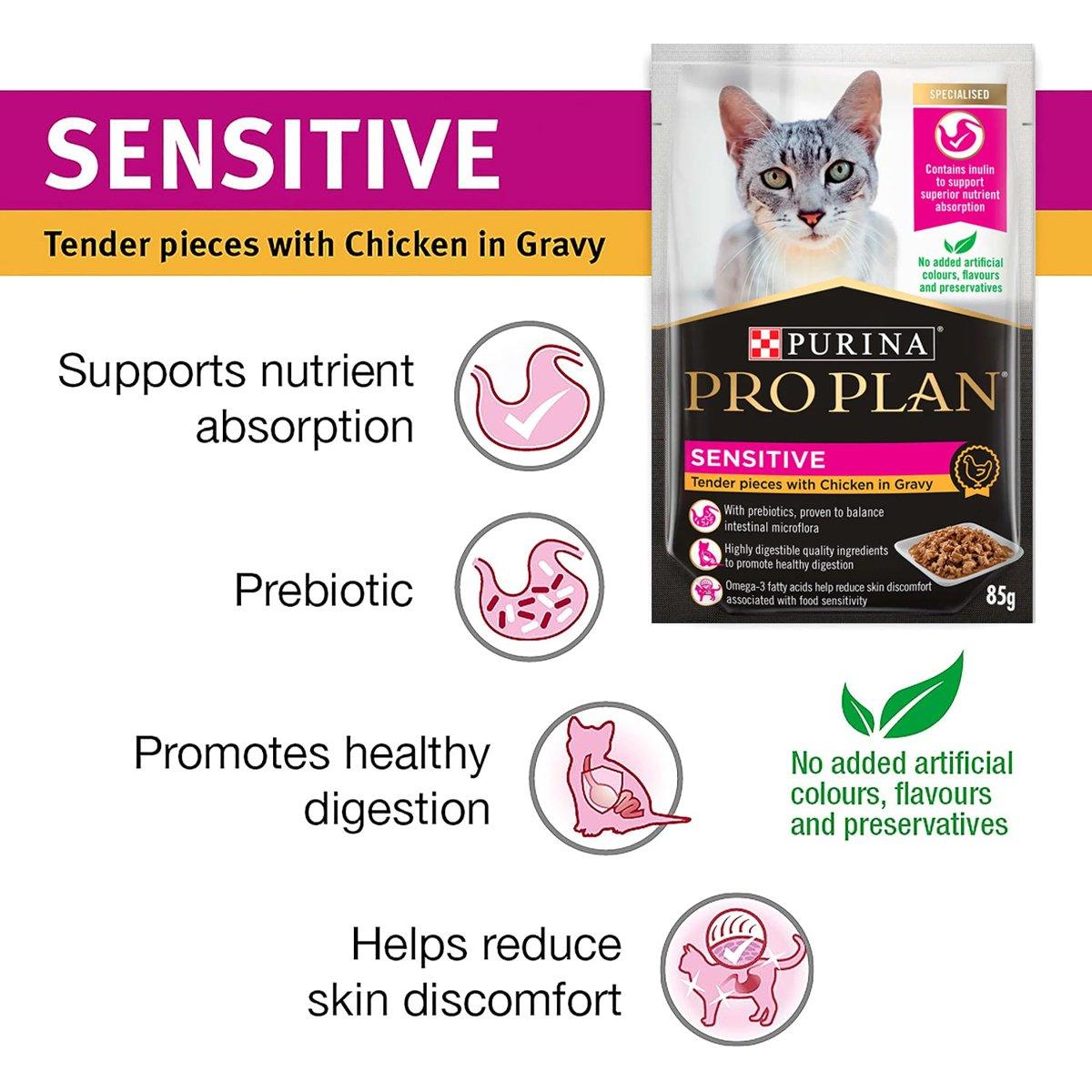 Pro Plan Adult Sensitive Wet Cat Food Chicken in Gravy 85g*12