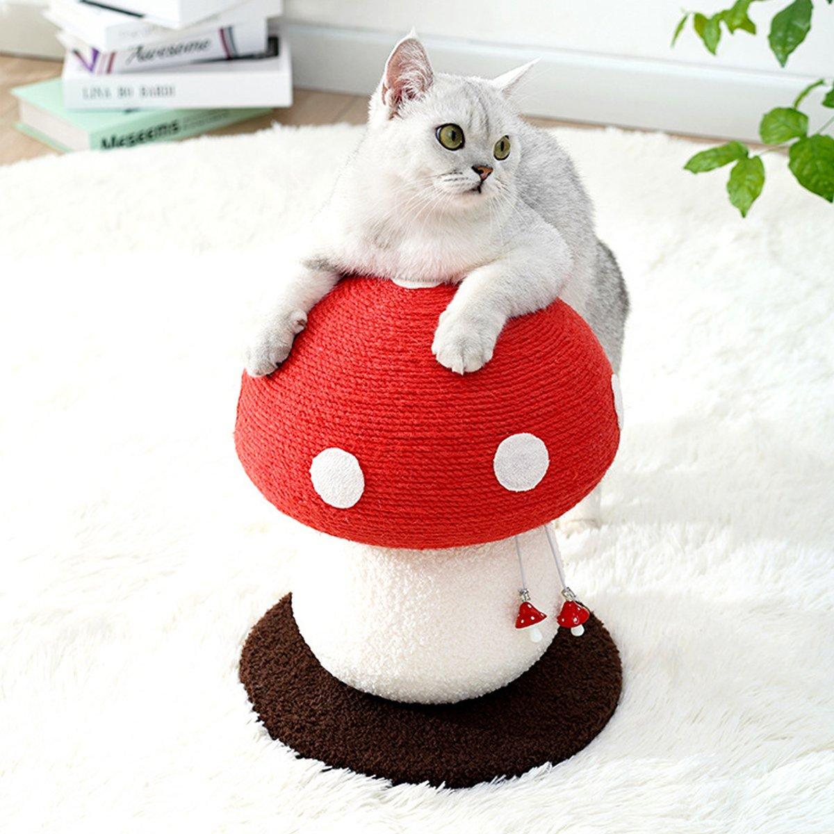 Red Mushroom Cat Climbing Rack Sisal Scratching Post for Cats