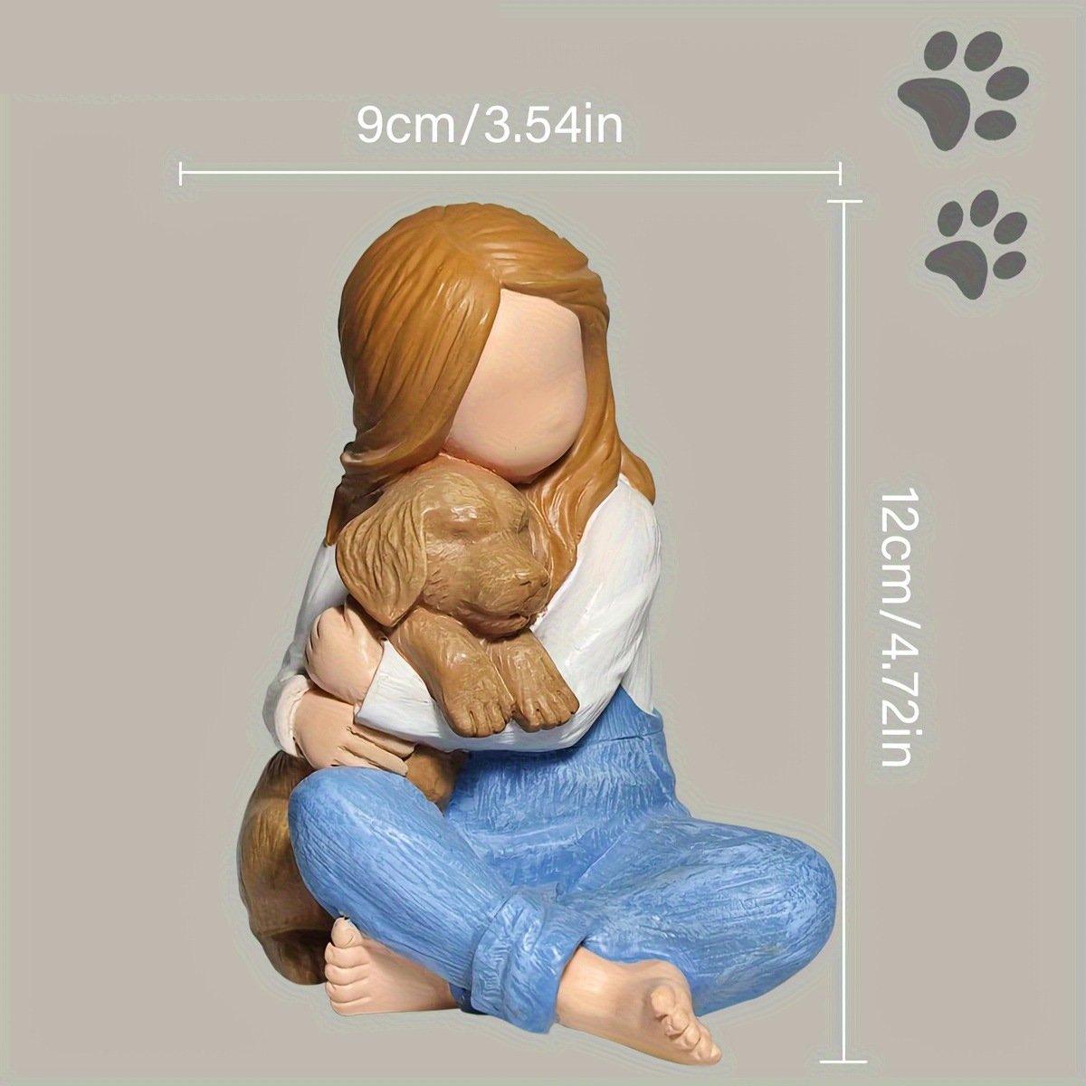 Resin Dog and Little Girl Figurine Heartwarming Sculpture