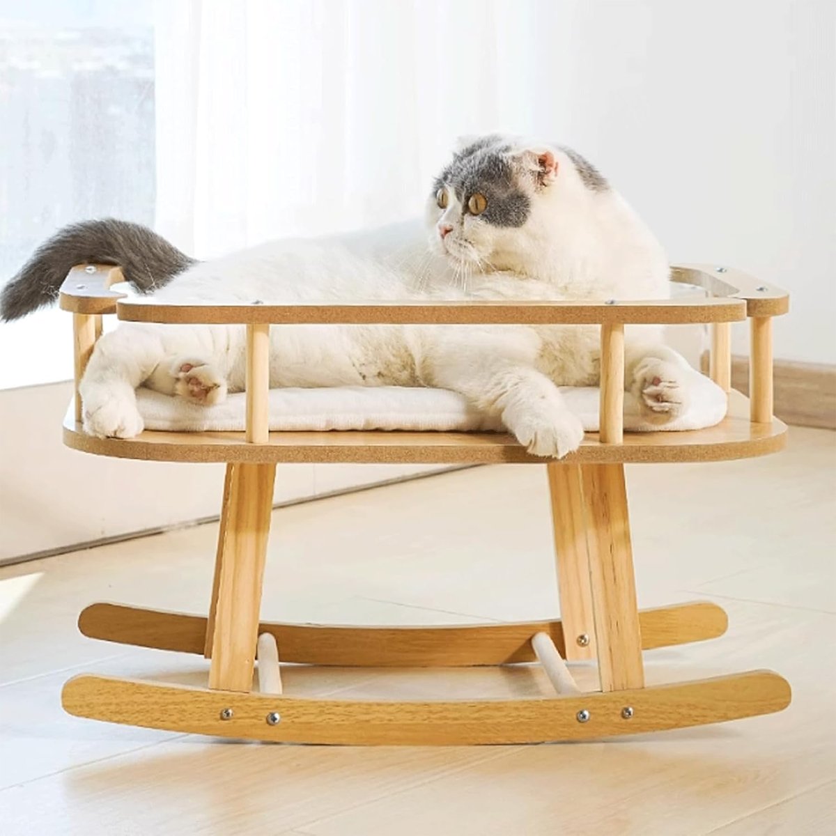 Wooden Cat Bed Simple Rocking Pet Bed Elevated Sleeping Furniture