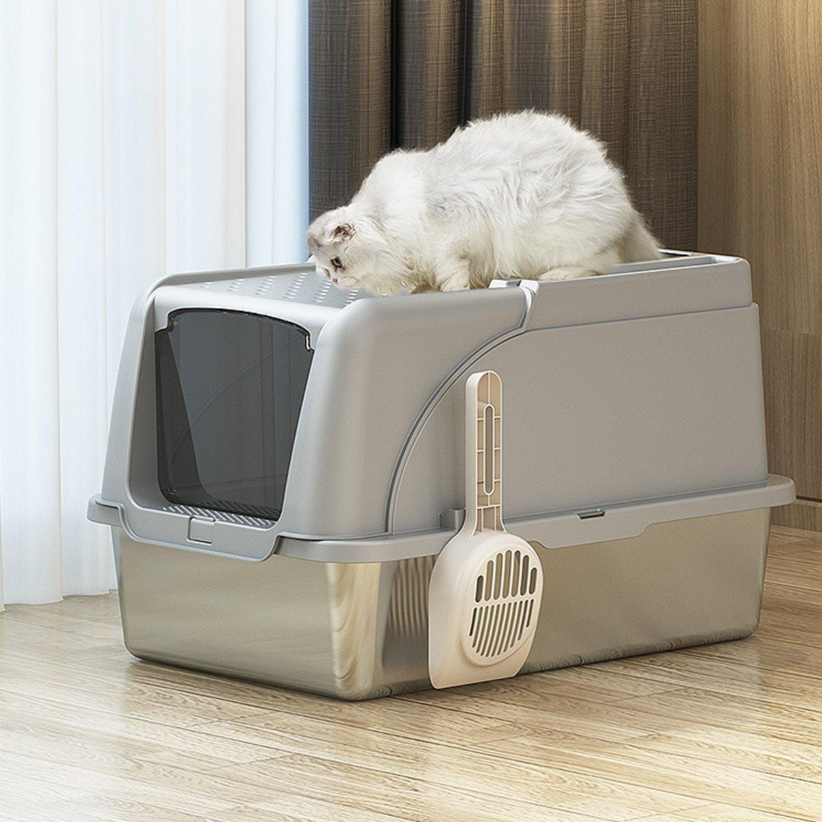 Durable Stainless Steel Litter Box with Flip Cover