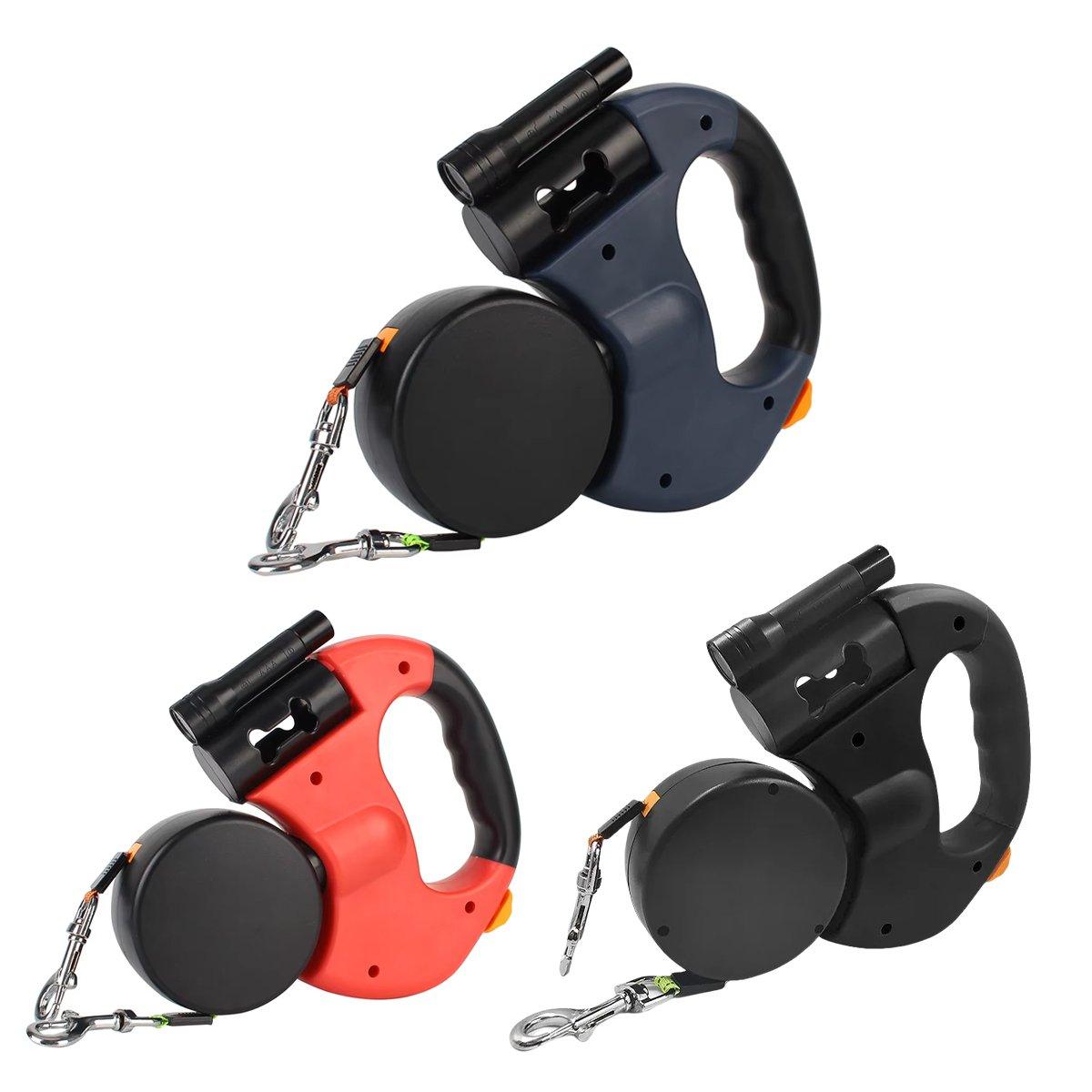 Dual Retractable Dog Leash with 360° Swivel and LED Flashlight