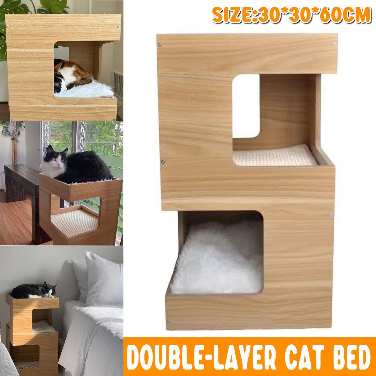 Cat Climbing Rack and Nest Solid Wood with Double-Layer Bed & Vertical Jumper