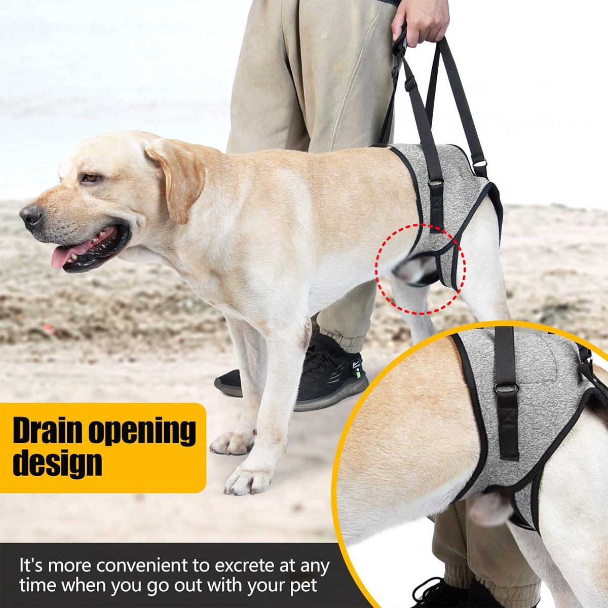 Dog Support Harness for Back Legs  Adjustable Lift Handle Portable (Grey)