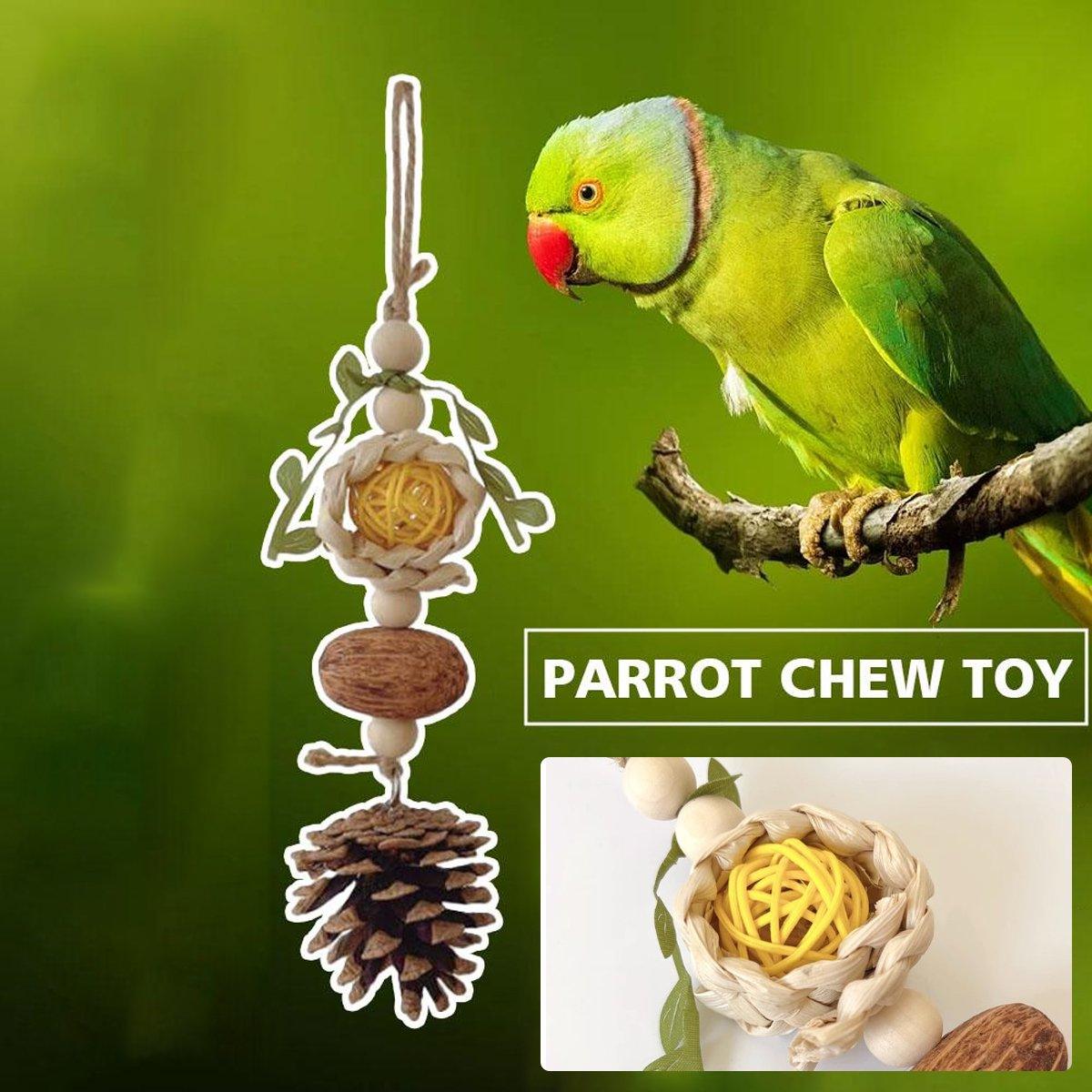 Parrot Chew Toys Bird Cage Accessories Hanging Pinecone Rattan Ball