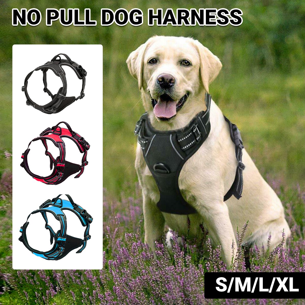 Adjustable No-Pull Dog Harness with Reflective Strips for Safe Walking.