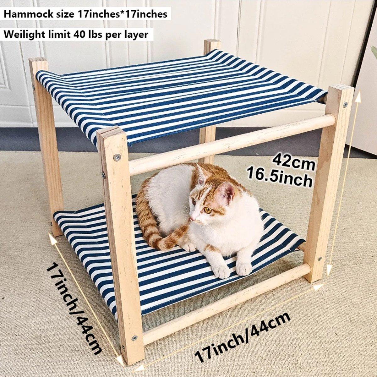 Solid Wood Dual-Layer Cat Hammock Cat Bed