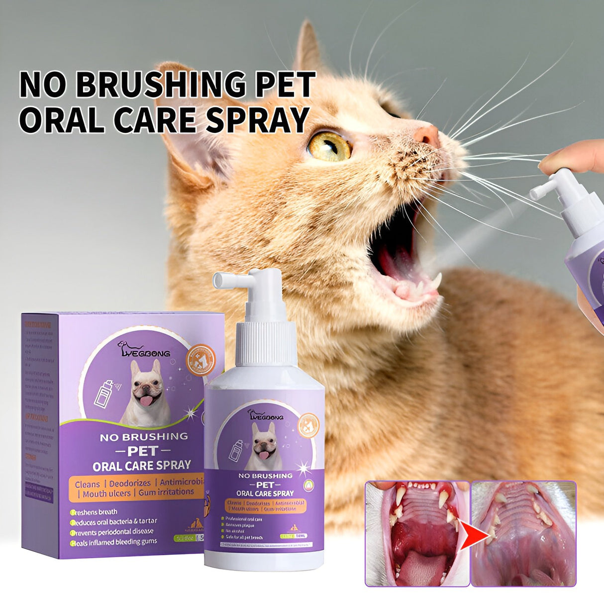 Pet Dental Spray for Dogs and Cats Breath Freshener Odor Remover Oral Cleaner