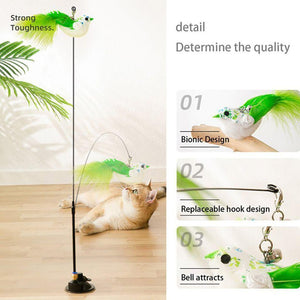 Interactive Bird Teaser Cat Toy - Wand Stick with Suction Cup for Playtime