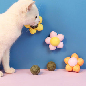 Catnip Ball Cat Toy Self-Hi Tooth Cleaning Rotating Mint Ball Toy Flower Catnip Ball