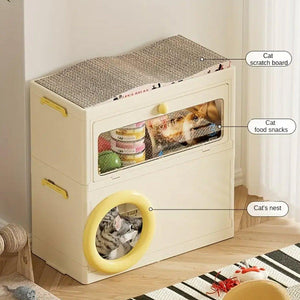 3-in-1 Pet Multifunctional Storage Box Cat Nest Scratcher & Organizer