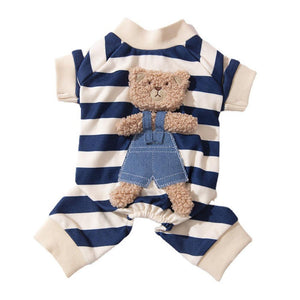 Cute Bear Striped Dog Coat Pet Outfit Cozy Pajamas for Pets