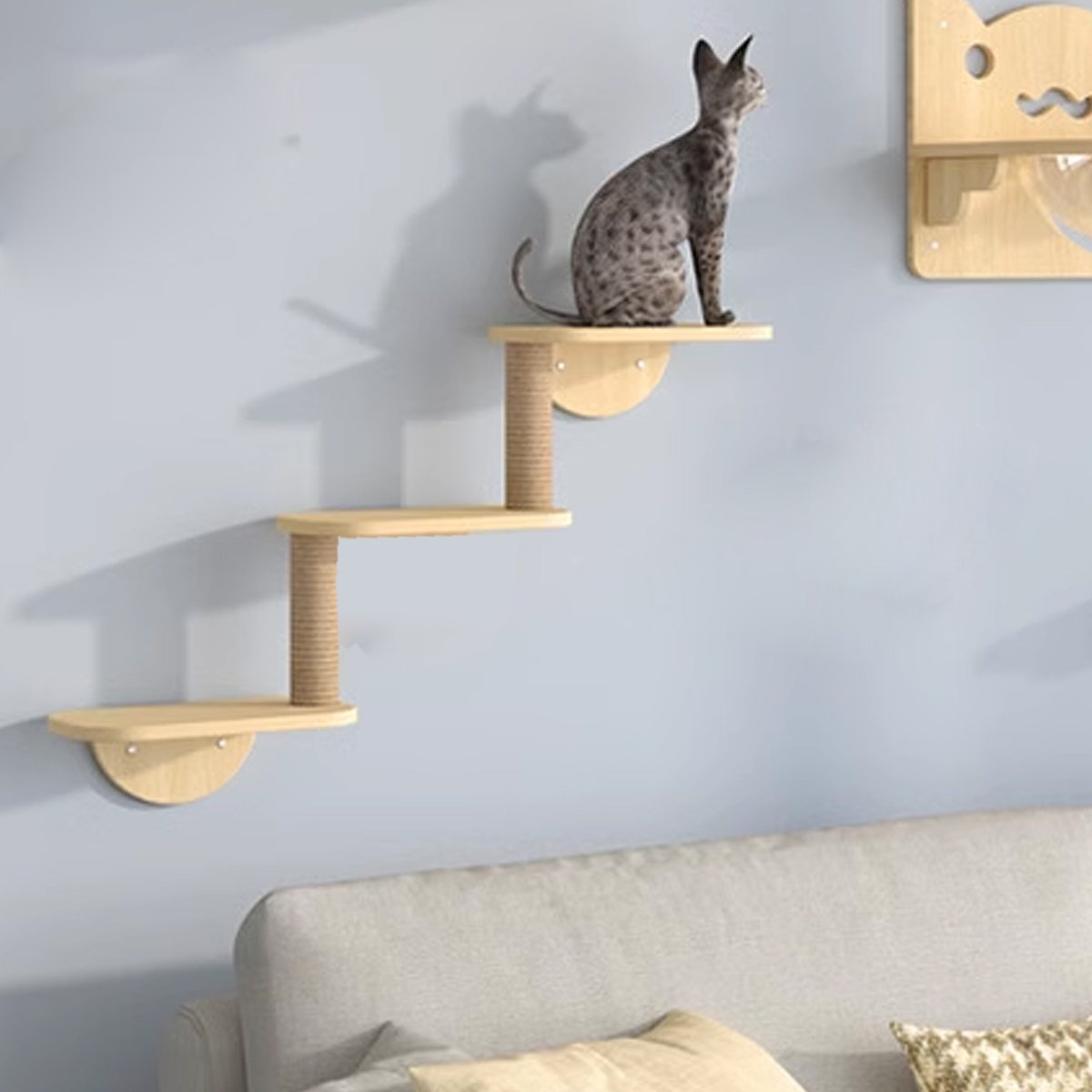 Solid Wood Wall-Mounted Cat Climbing Tree Space-Saving Cat Playground