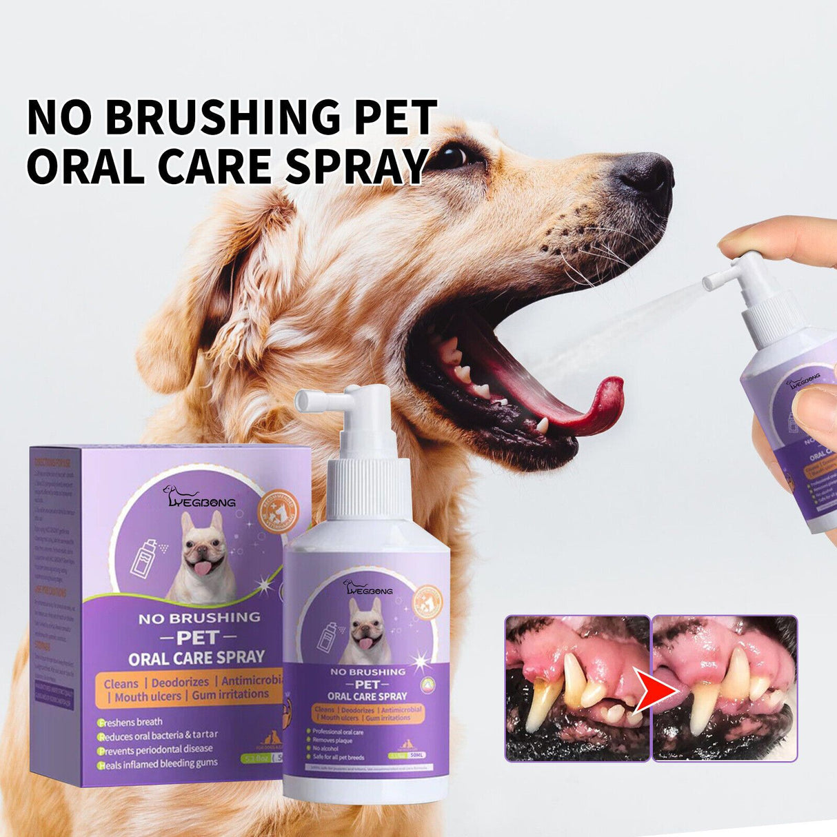 Pet Dental Spray for Dogs and Cats Breath Freshener Odor Remover Oral Cleaner