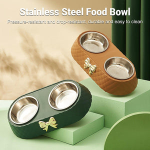 Stainless Steel Double Pet Bowl Non-Slip Anti-Knock Dog Cat Feeder