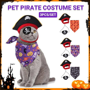 Halloween Pirate Hat Skeleton Cat Pumpkin Triangle Towel Suit for Pets