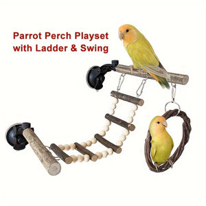 Adjustable Parrot Perch Set with Swing & Ladder Bird Cage Accessory