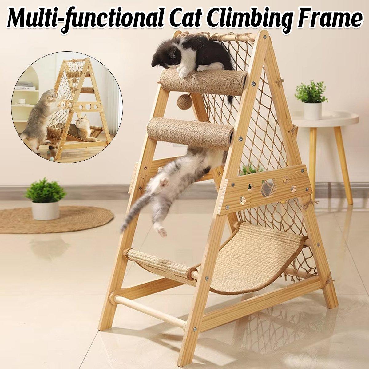 Multifunctional Cat Climbing Frame Hammock Scratching Post & Play Ball