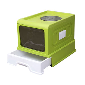 Foldable Enclosed Kitty Litter Box with Drawer for Cats