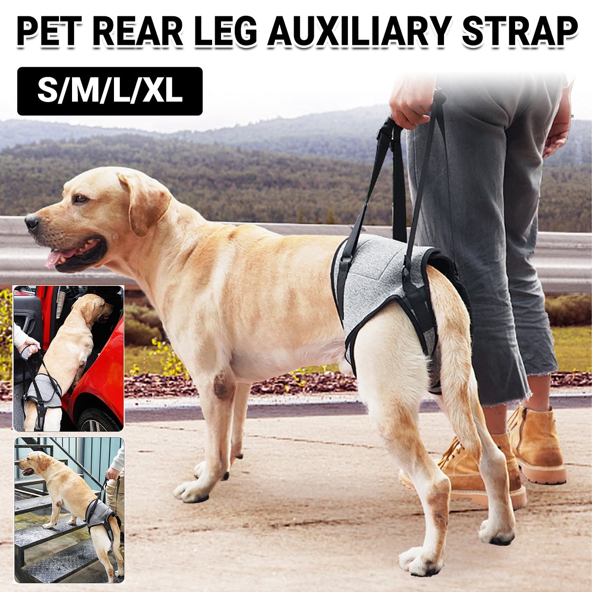 Dog Support Harness for Back Legs  Adjustable Lift Handle Portable (Grey)