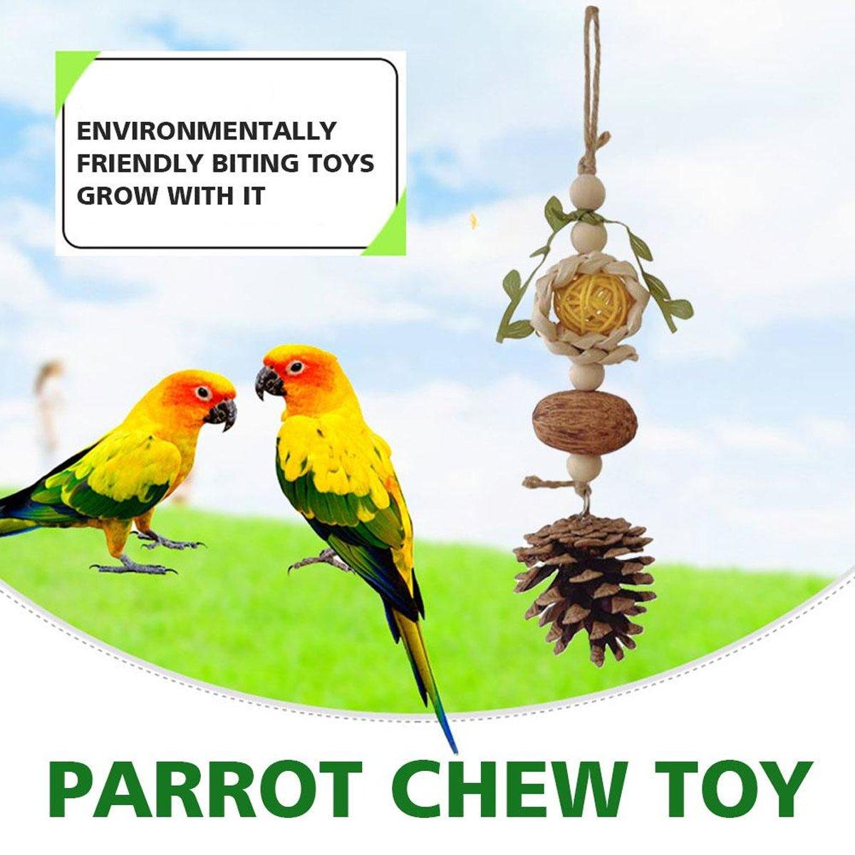 Parrot Chew Toys Bird Cage Accessories Hanging Pinecone Rattan Ball