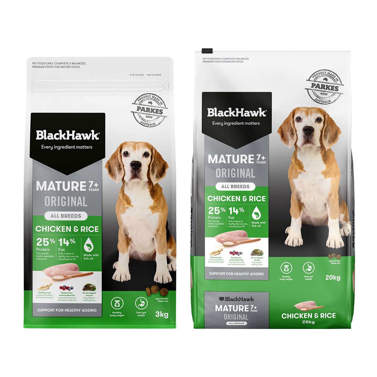 Black Hawk Original Mature Chicken & Rice Dry Dog Food For Aged 7+ 3KG/20KG