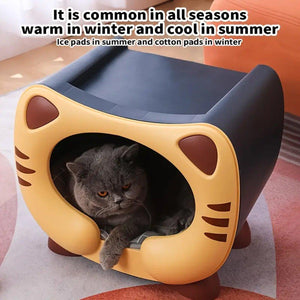 Semi-Enclosed Cat Bed Waterproof & Cozy Pet House for Cats Up to 7.5kg